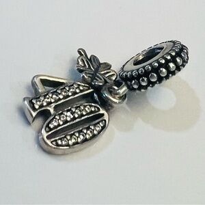 Pandora Silver Charm with Leaf and Beaded Design